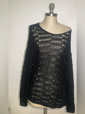 Social collision Women's Black Open-Knit Off-Shoulder Sweater size medium